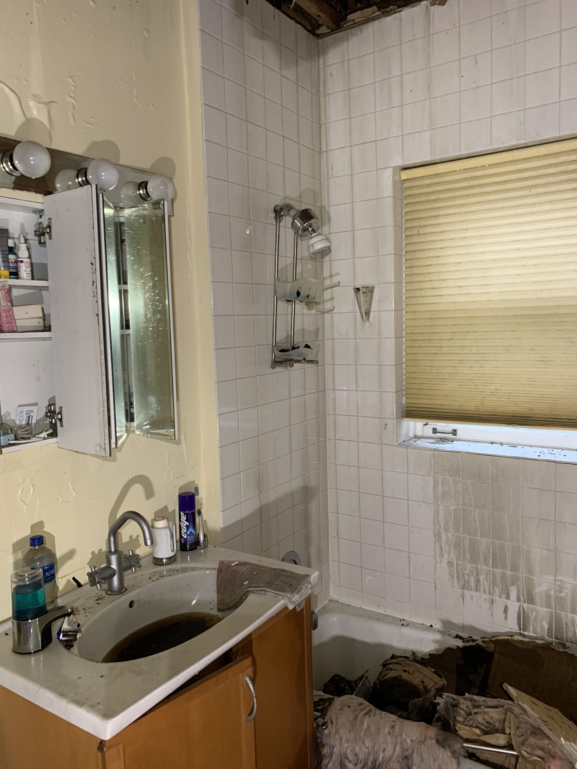 Bathroom in need of a Water Damage Claim in Evanston, Skokie, Glenview, Deerfield, Northbrook, and Nearby Cities